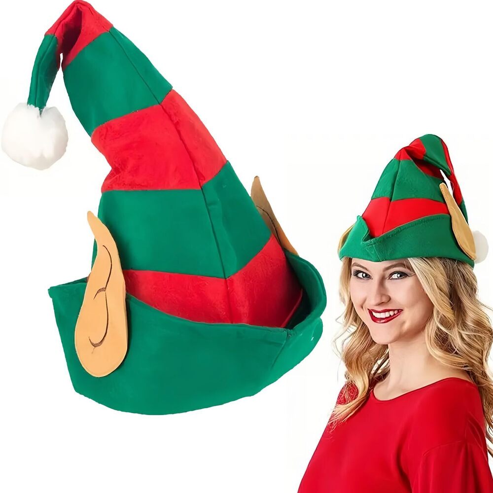 9794 Christmas Elf Hat for Adults - Green Red Stripes Santa Costume